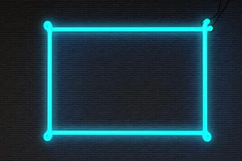 3d render neon frame isolated on black brick wall background Stock Illustration