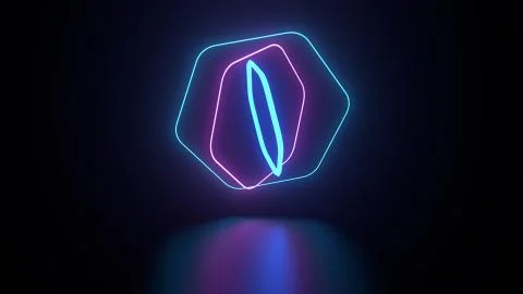 3d render of neon gemetry above reflection floor. Glow neon objects. Stock Illustration