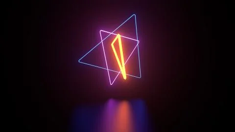 3d render of neon gemetry above reflection floor. Glow neon objects. Illustrazione stock