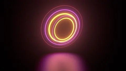 3d render of neon gemetry above reflection floor. Glow neon objects. Illustrazione stock