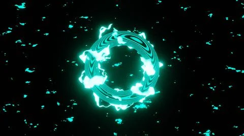 3D Render. Neon glow energy shape, abstract magic luminous swirls, fantasy ro Stock Illustration