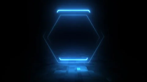 3D Render, Neon Glowing Blue Hexagon Frame Stock Footage 250366897