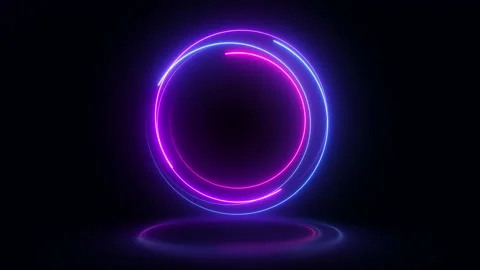 3D Render, Neon glowing circles on black background. Seamless loop animation Stock Footage 237577933