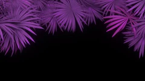 3d render of neon palm leaves on black background. Banner design. Retrowave Stock Illustration