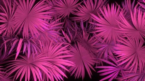 3d render of neon palm leaves on black background. Banner design. Retrowave Stock Illustration
