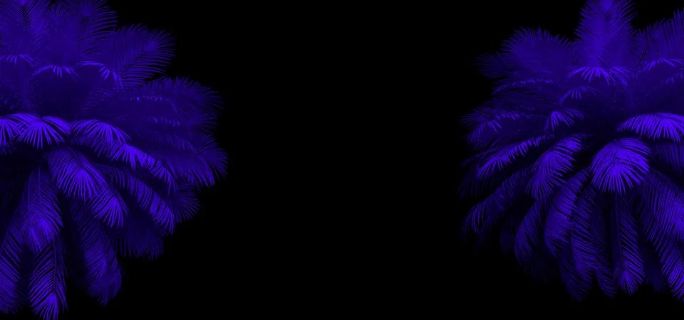 3d render of neon palm leaves on the black. Banner design. Retrowave, synthwave Stock Illustration