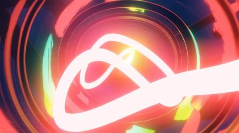 3d render. Neon ray flies in mirror room reflected in numerous mirrors. Abstract Illustrazione stock