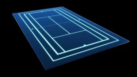 3D Render of Neon Style Blue Tennis Court Field Stockillustratie