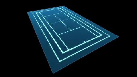3D Render of Neon Style Blue Tennis Court Field Stock Illustration