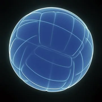 3D Render of Neon Styled Blue Volleyball Ball Stock Illustration