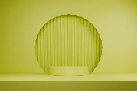 3D render Neon yellow-lit podium on a vibrant yellow background Stock Illustration