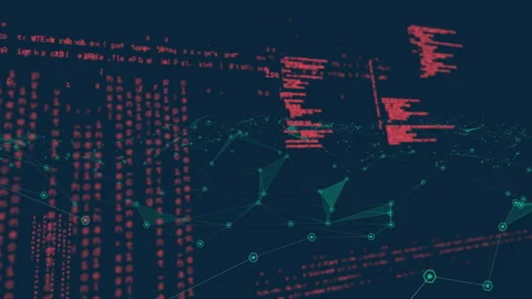 3D render network mesh displaying floating green hexagonal nodes connecting over Video stock 309287112