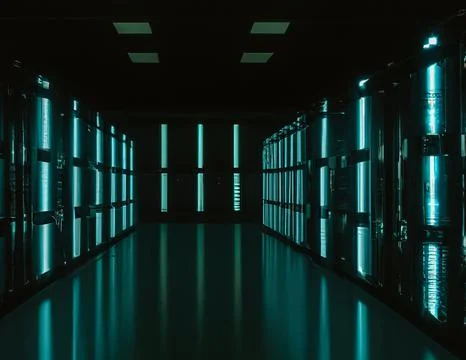 3D render of a network server room exchanging cyber data and internet connection 스톡 일러스트
