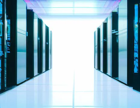 3D render of a network server room exchanging cyber data and internet connection 스톡 일러스트