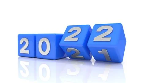 3d render - new year 2022 concept - cubes - blue Stock Illustration