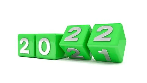 3d render - new year 2022 concept - cubes - green Stock Illustration
