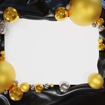 3d render New Year poster design template with gold and silver colored balls Stock Illustration