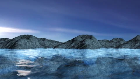 3D render of a night ocean with a mountain island in the background Stock Footage 241249482