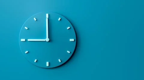 3d render of nine o'clock sea blue Office Wall Clock on a blue background Illustrazione stock