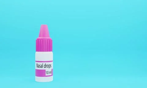 3D render of a nose drop for a runny nose in a 10 ml plastic bottle. Illustrazione stock