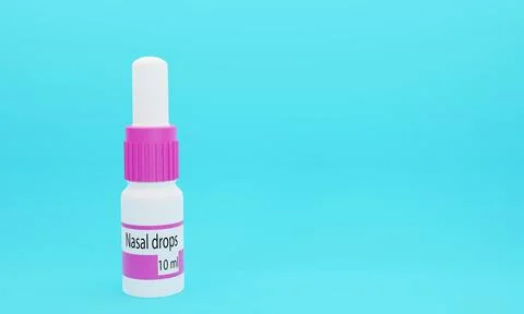 3D render of a nose drop for a runny nose in a 10 ml plastic bottle. Stock Illustration