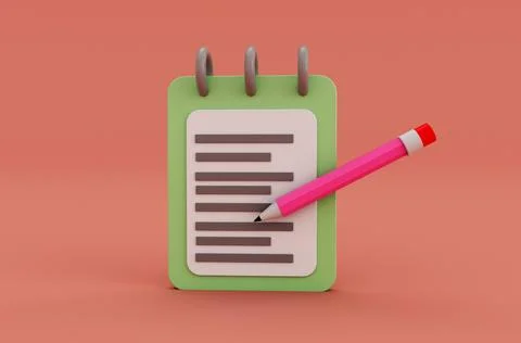 3d render Note book and pencil 3D icon isolated on Burning Sand color, Remi.. Stock Illustration