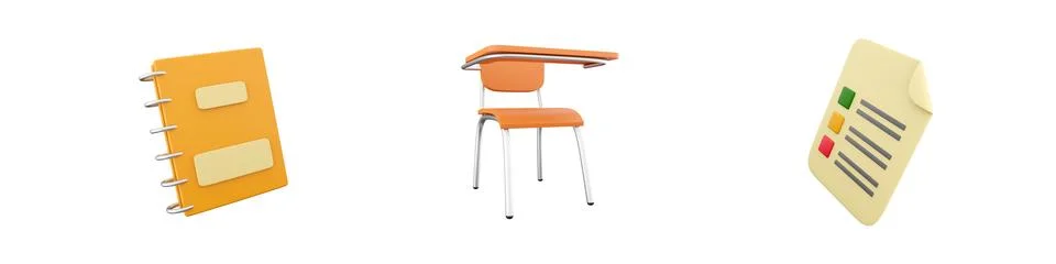 3d render notebook, desk, blank icon set on white background. 3d rendering Illustrazione stock