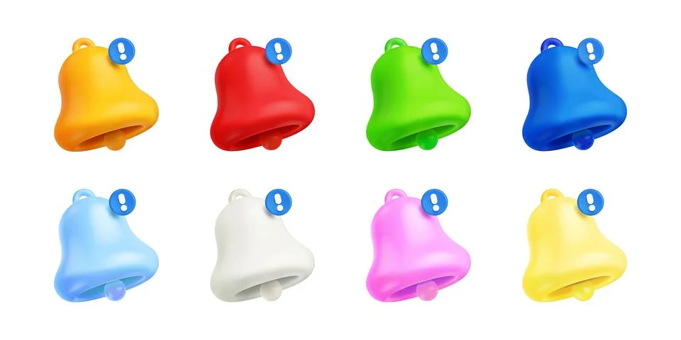 3d render notification bells, color unread message Stock Illustration