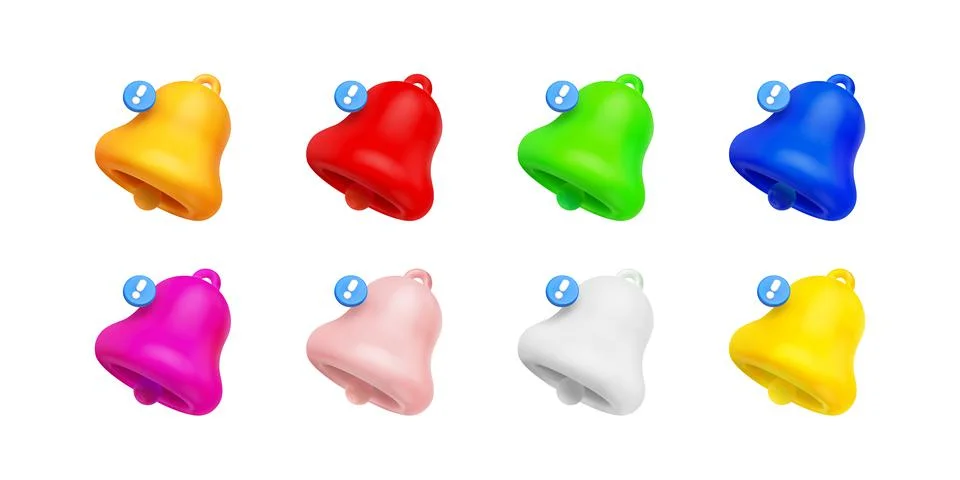 3d render notification bells, color unread message Illustrazione stock