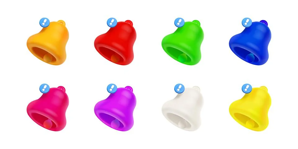3d render notification bells, color unread message Illustrazione stock