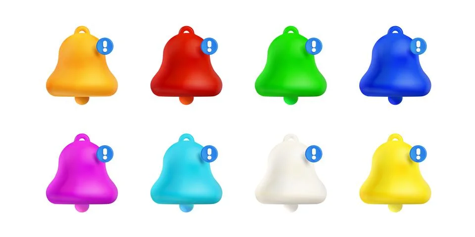 3d render notification bells, color unread message Stock Illustration