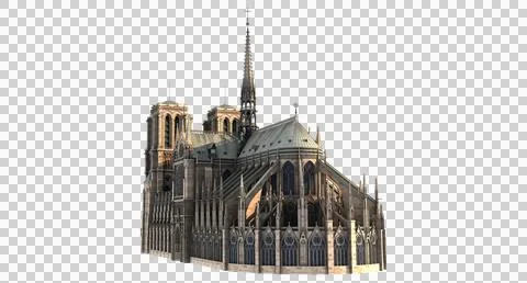 3D Render of Notre-Dame de Paris Absidal Perspective View Stock Illustration