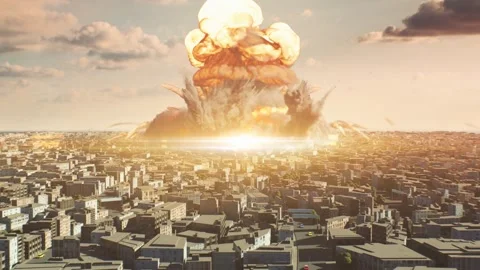 3d render of a nuclear explosion with a mushroom in a big city 스톡 동영상 280060121