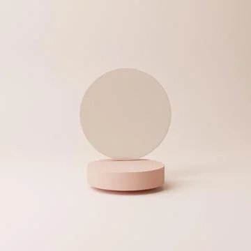 3D render nude beige podium with round frosted glass for product display Stock Illustration