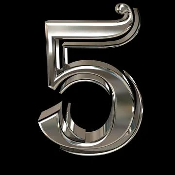 3d render of number 5 made of silver on a black background Stock Illustration