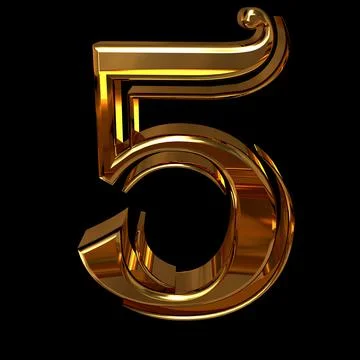 3d render of number 5 made of gold on a black background Stock Illustration