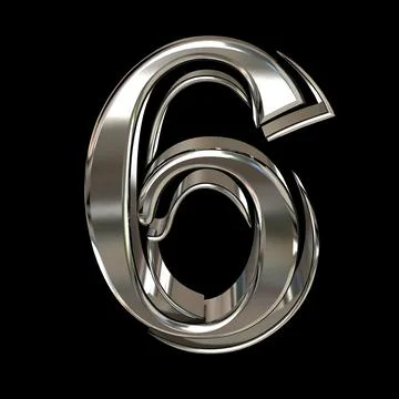 3d render of number 6 made of silver on a black background Illustrazione stock