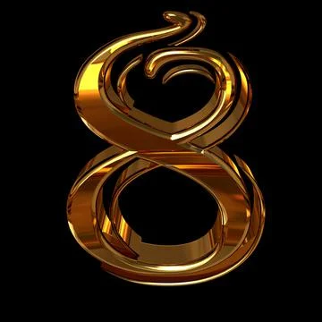 3d render of number 8 made of gold on a black background Stock Illustration