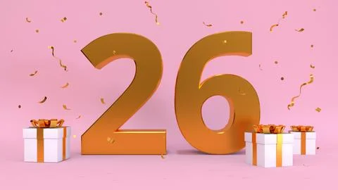 3D render number of Happy Birthday twenty-six years. Anniversary of the birth Stock Illustration