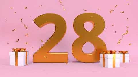 3D render number of Happy Birthday twenty-eight years. Anniversary of the bir Stock Illustration