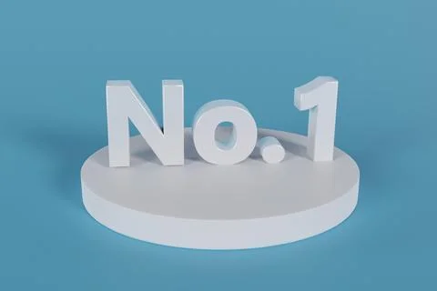 3D Render Number one on the white podium at the center on blue background wit Stock Illustration