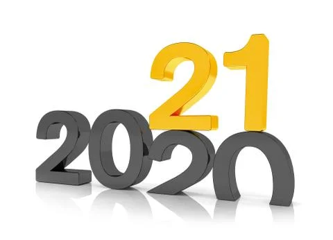 3d render of the numbers 2020 and 21 in black and gold over white background Stockillustratie