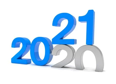 3d render of the numbers 2020 and 21 in blue over white background Stockillustratie