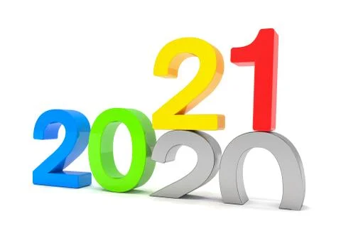 3d render of the numbers 2020 and 21 in colorful over white background Stock Illustration