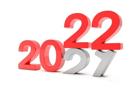 3d render of the numbers 2020 and 21 in red over white background. Stock Illustration