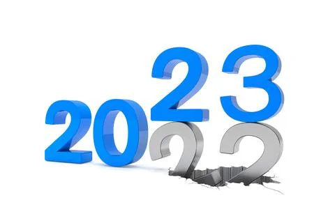 3d render of the numbers 2022 and 23 in blue over white background. 스톡 일러스트