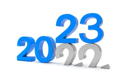 3d render of the numbers 2022 and 23 in blue over white background. Stockillustratie