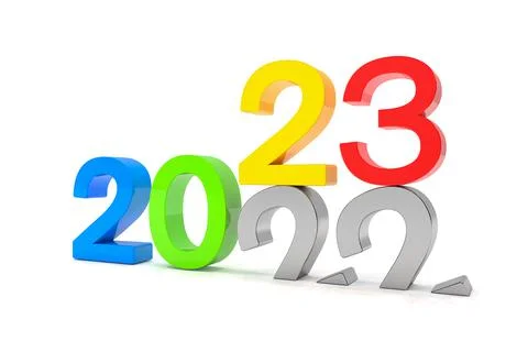 3d render of the numbers 2022 and 23 in colorful over white background. 스톡 일러스트