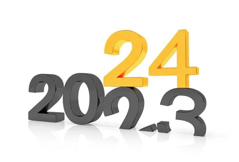 3d render of the numbers 2024 and 23 in black and gold. Stock Illustration