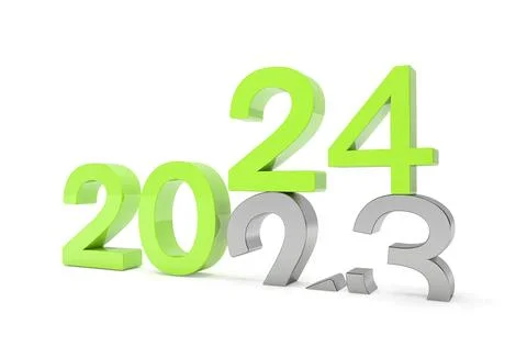3d render of the numbers 2024 and 23 in green and silver. Stock Illustration